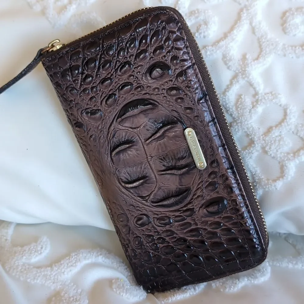 BRAHMIN Vintage SURI BROWN MELBOURNE GENUINE LEATHER ZIP AROUND WALLET